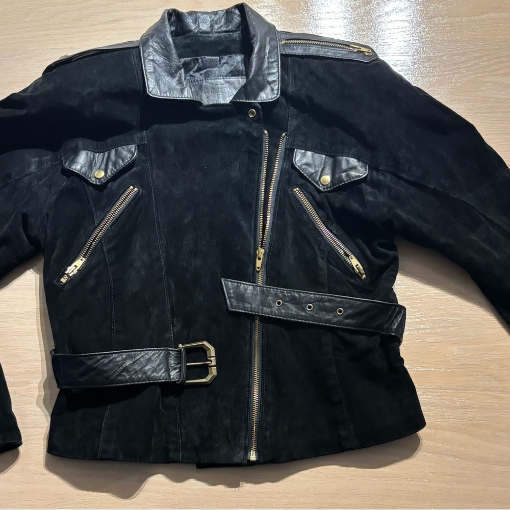 Black Leather/Suede Biker Jacket